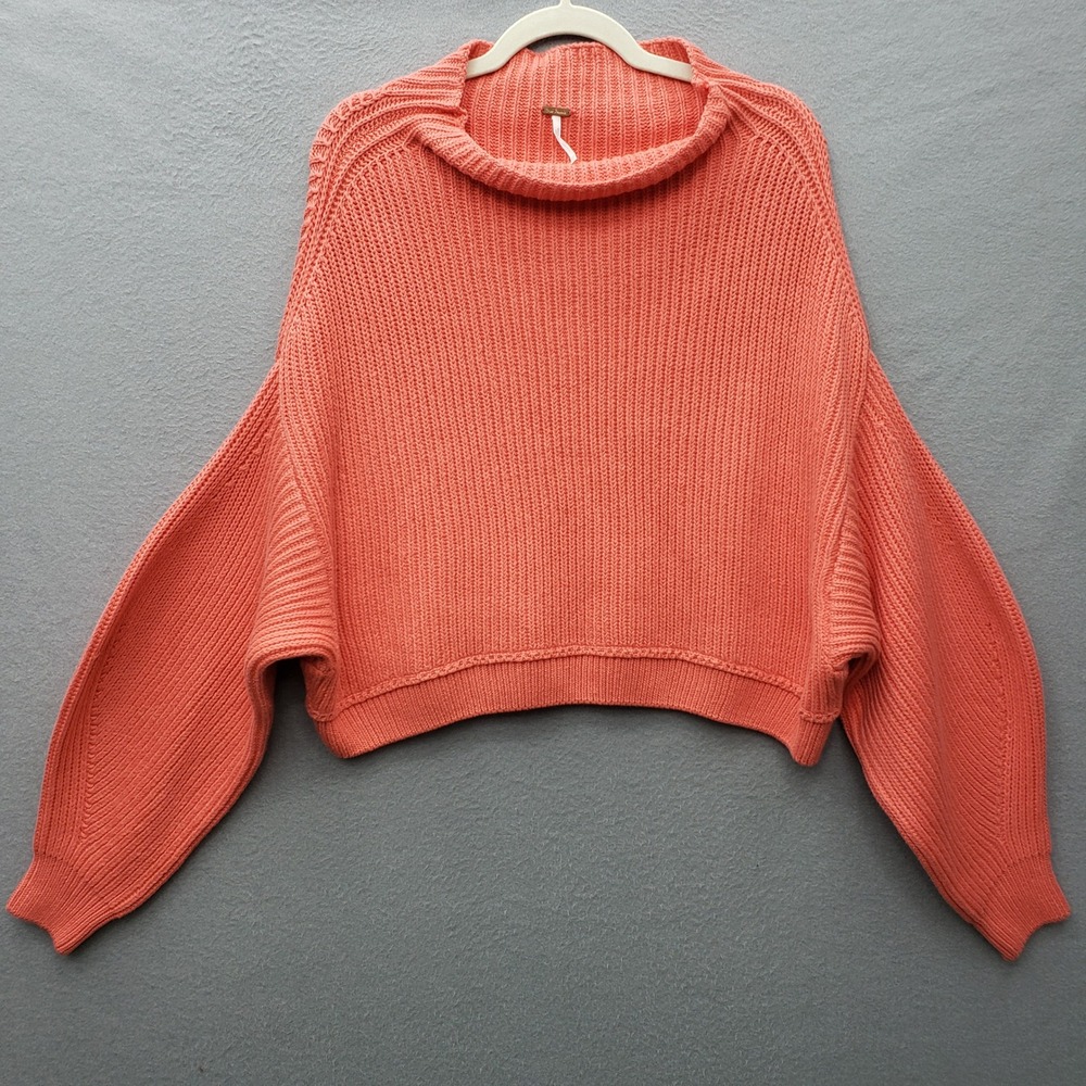 Free People Emmy Mockneck Sweater Orange Knit Oversized Pullover Fall Cozy XS